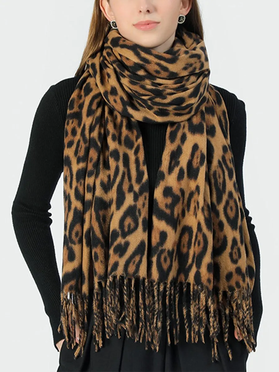 Leopard Print Warm and Versatile Cashmere Shawl Scarf