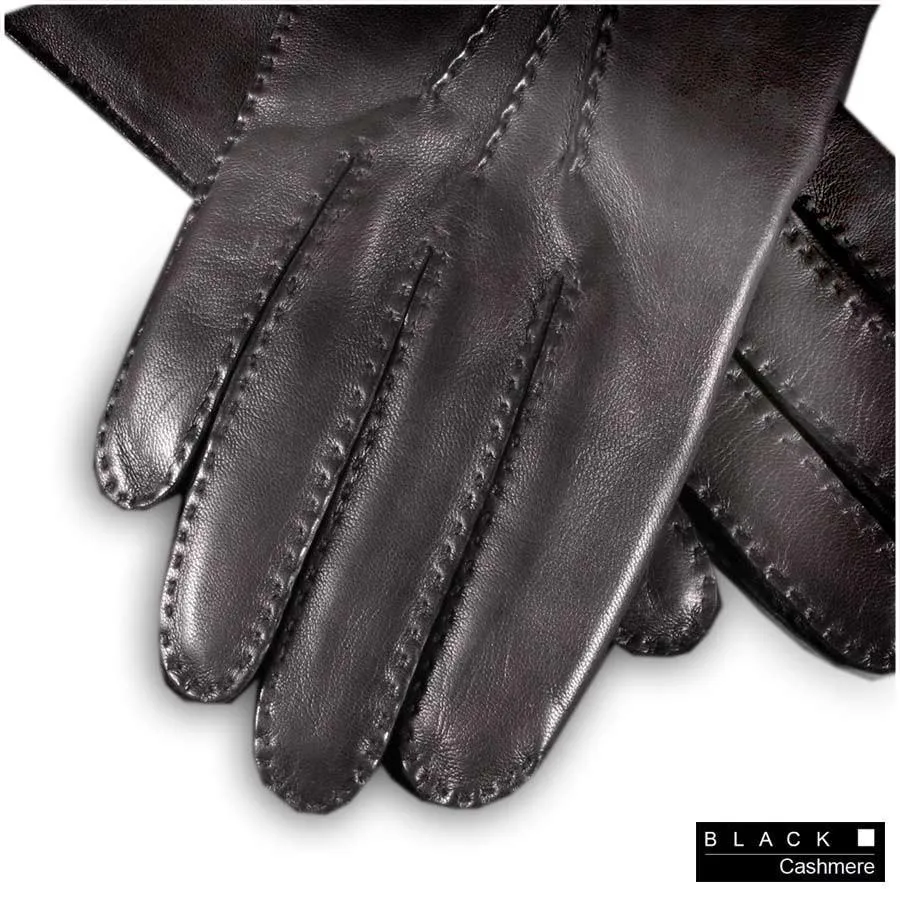 Men's Black Cashmere Lined Leather Gloves