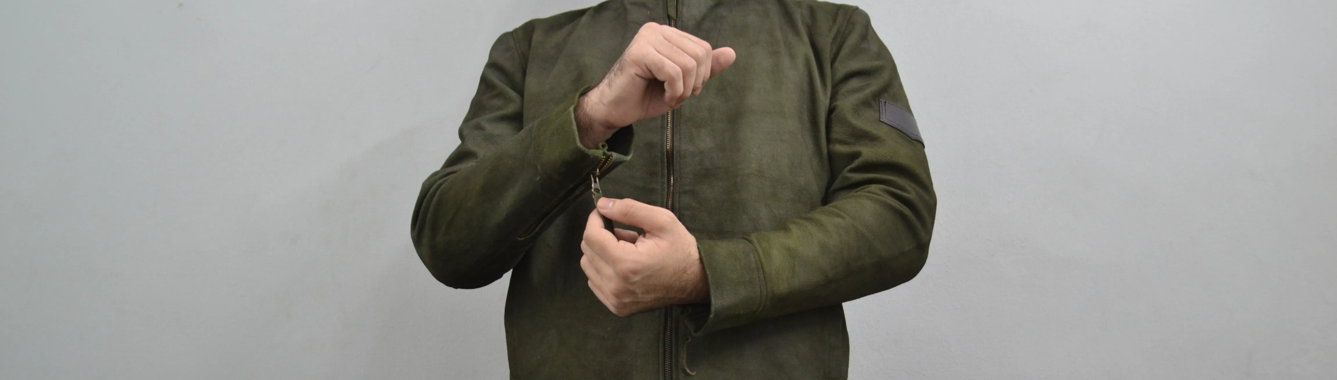 Men's Dark Green Genuine Suede Leather Cafe Racer Jacket