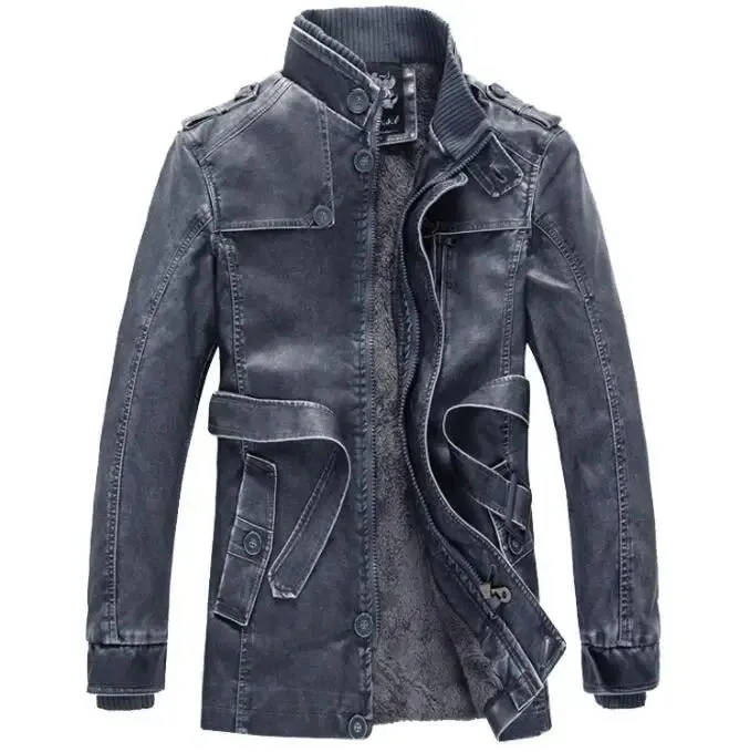 Men's Elegant Long Vegan Leather Jacket with Pockets | Ideal for Autumn/Winter