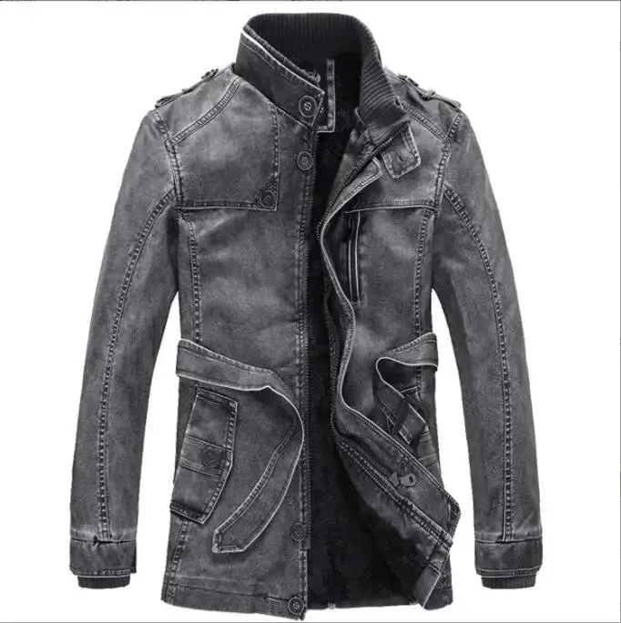 Men's Elegant Long Vegan Leather Jacket with Pockets | Ideal for Autumn/Winter