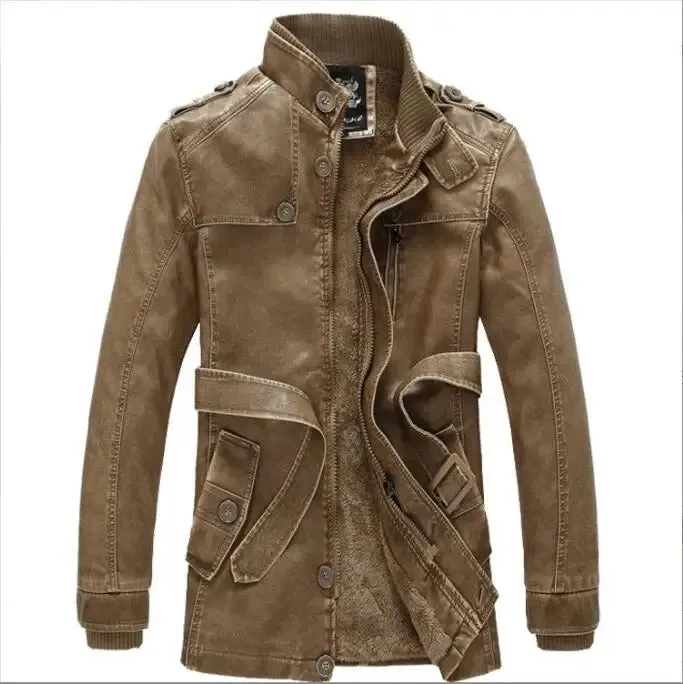 Men's Elegant Long Vegan Leather Jacket with Pockets | Ideal for Autumn/Winter