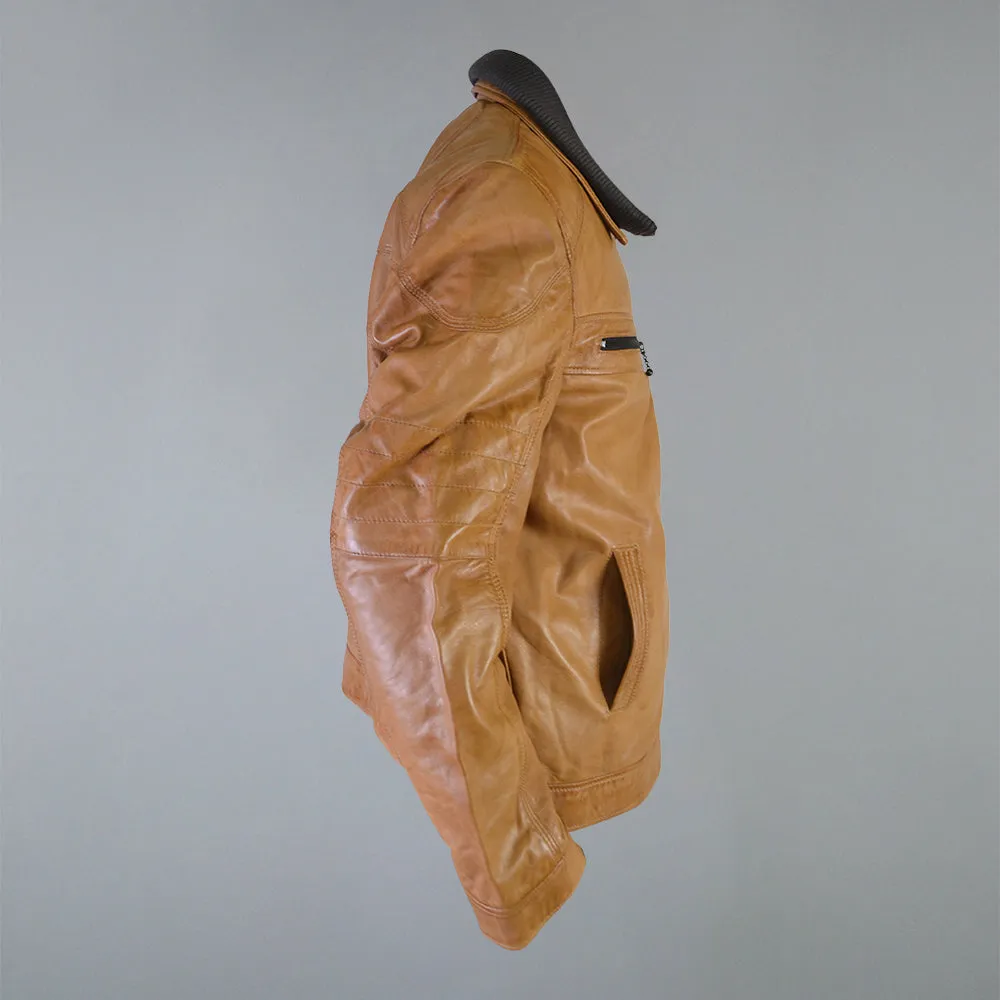 Men's Tan Cafe Racer Genuine Sheepskin Leather Jacket