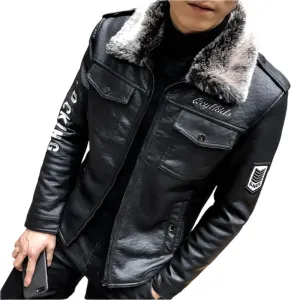 Men's Vintage Faux Fur Coat - Casual PU Leather Jacket for Spring & Autumn | Solid Color Motorcycle Overcoat