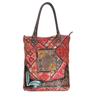OHLAY KB615 TOTE Hand Tooled Upcycled Wool Upcycled Canvas Genuine Leather women bag western handbag purse