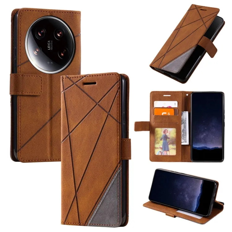 Premium Splicing Leather Wallet Phone Case for Xiaomi 14 Ultra, Series 2
