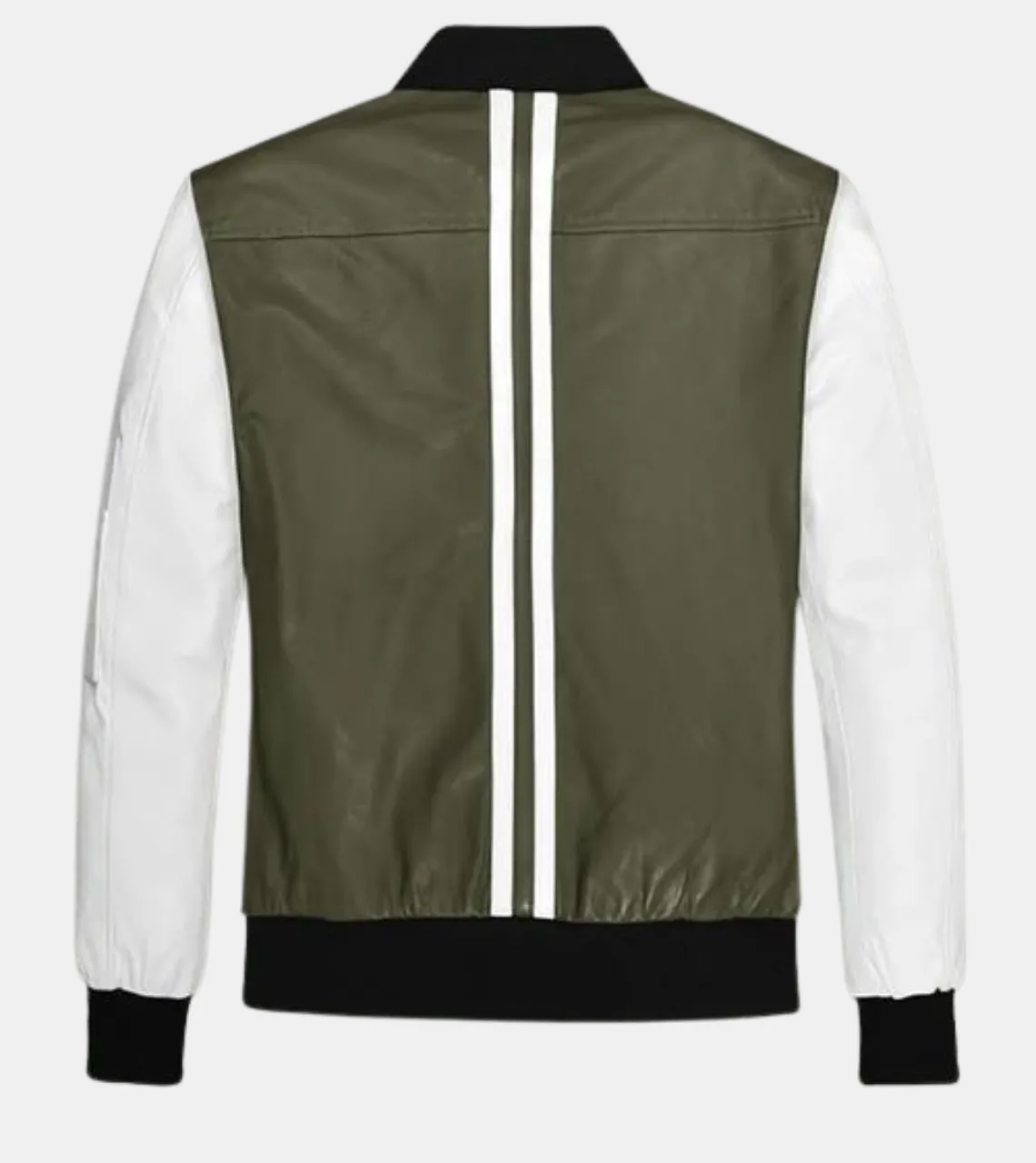 Quinlan Men's Green Bomber Varsity Leather Jacket