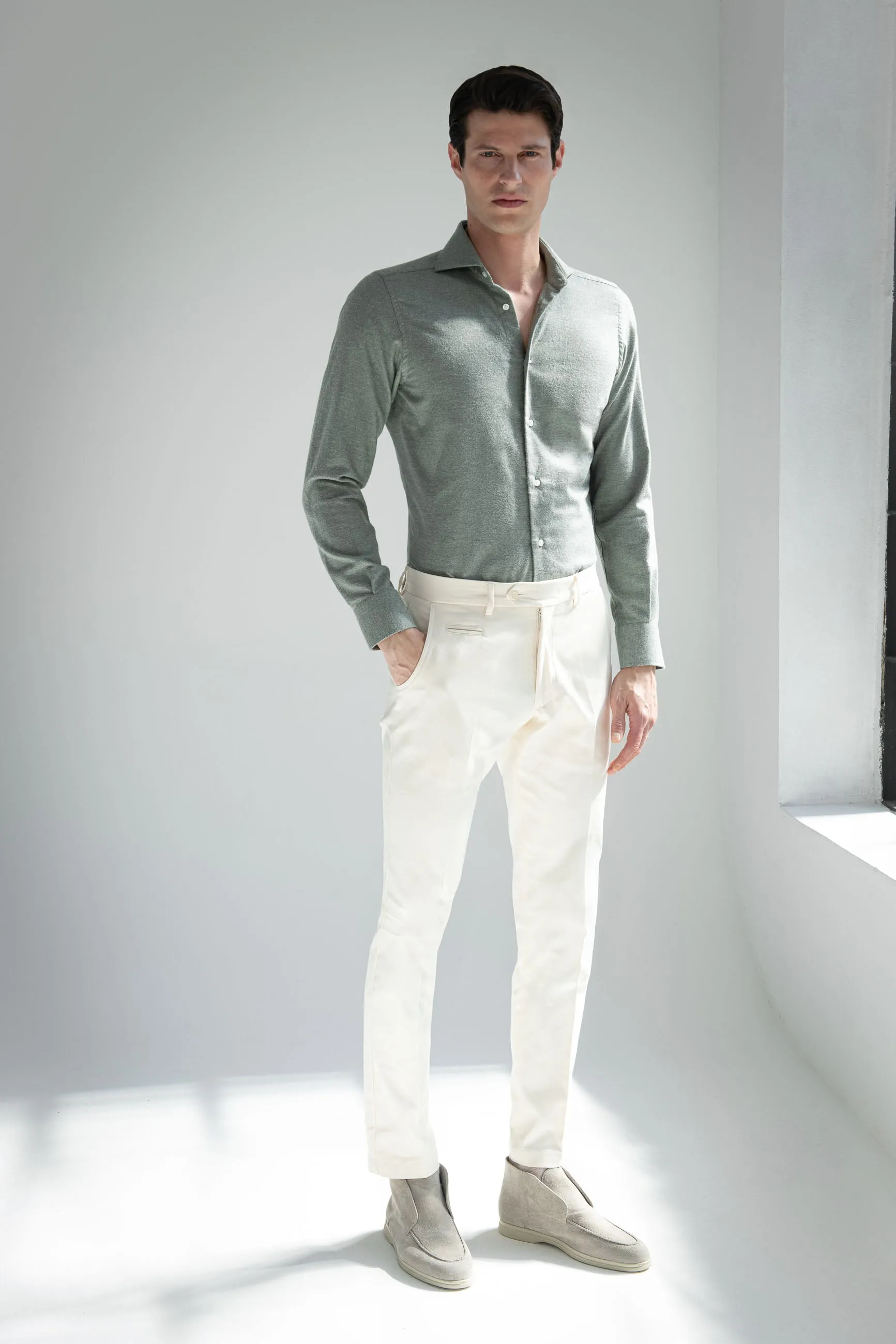 Sage cashmere and cotton shirt - Made in Italy
