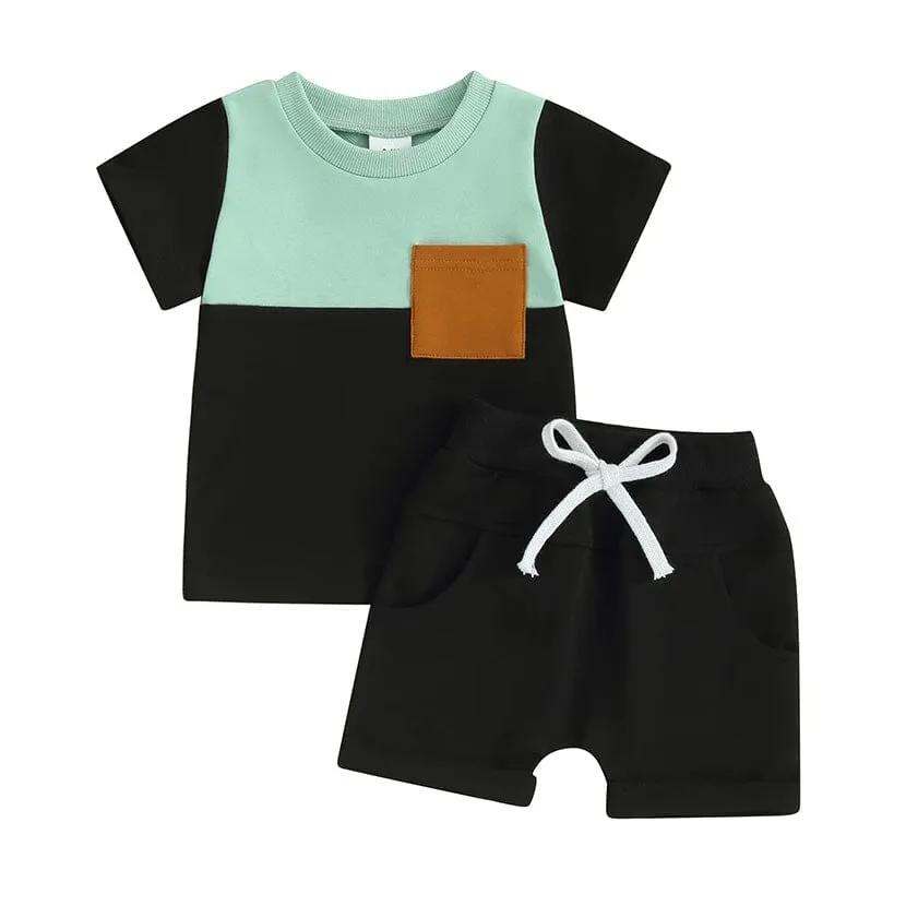 Short Sleeve Color Block Baby Set