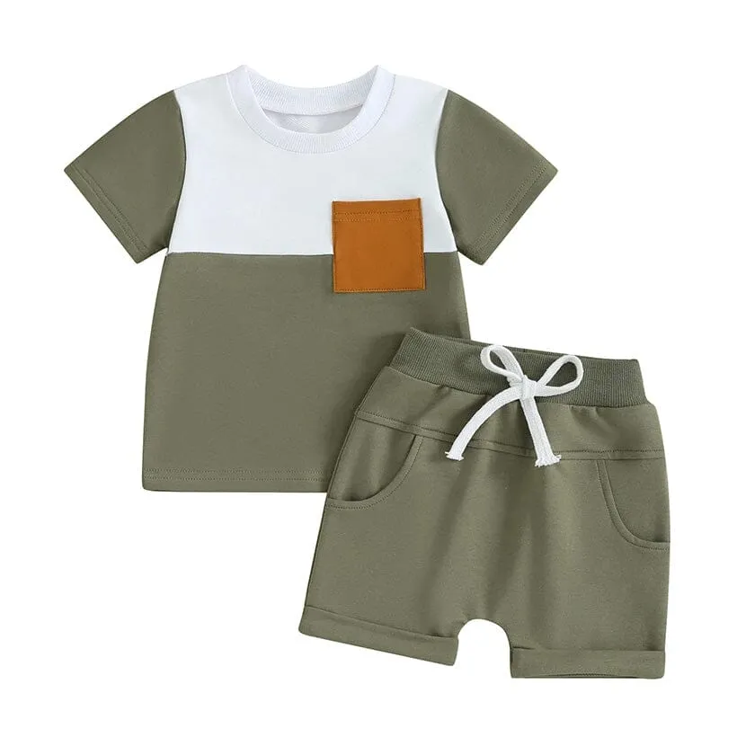Short Sleeve Color Block Baby Set