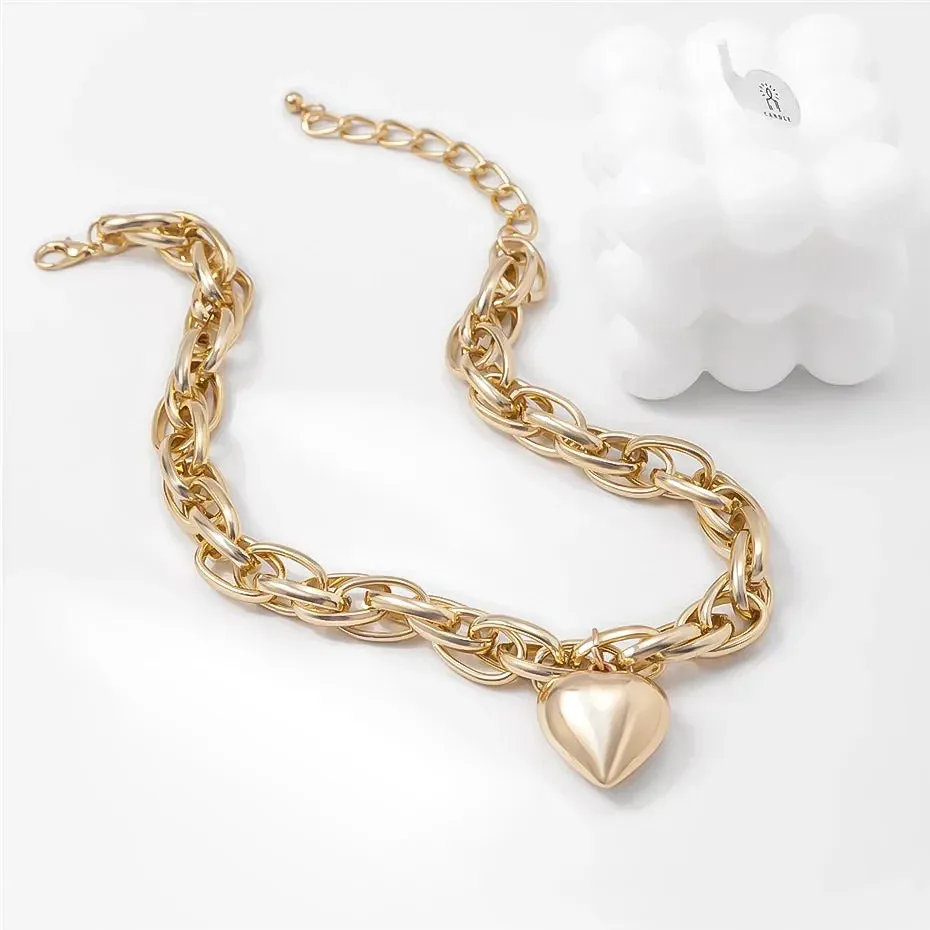 SHP Silver High Quality Punk Big Heart Pendant Necklace