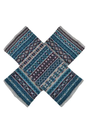 Tweed Fair isle wrist warmer fingerless gloves - Teal