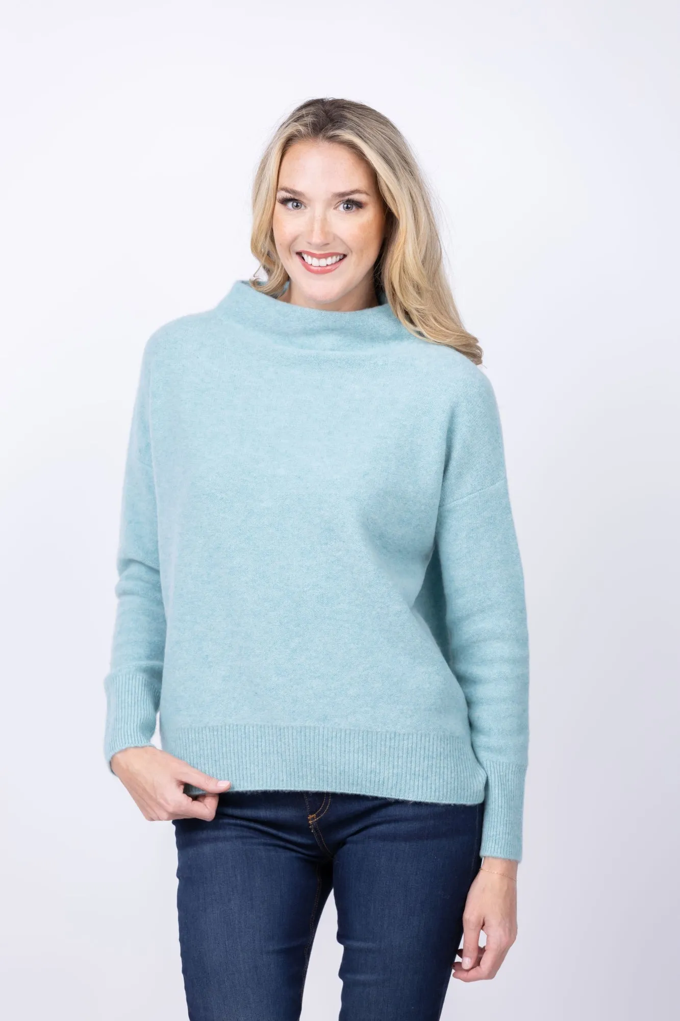 Vince Boiled Funnel Neck Pullover in Aqua Gem