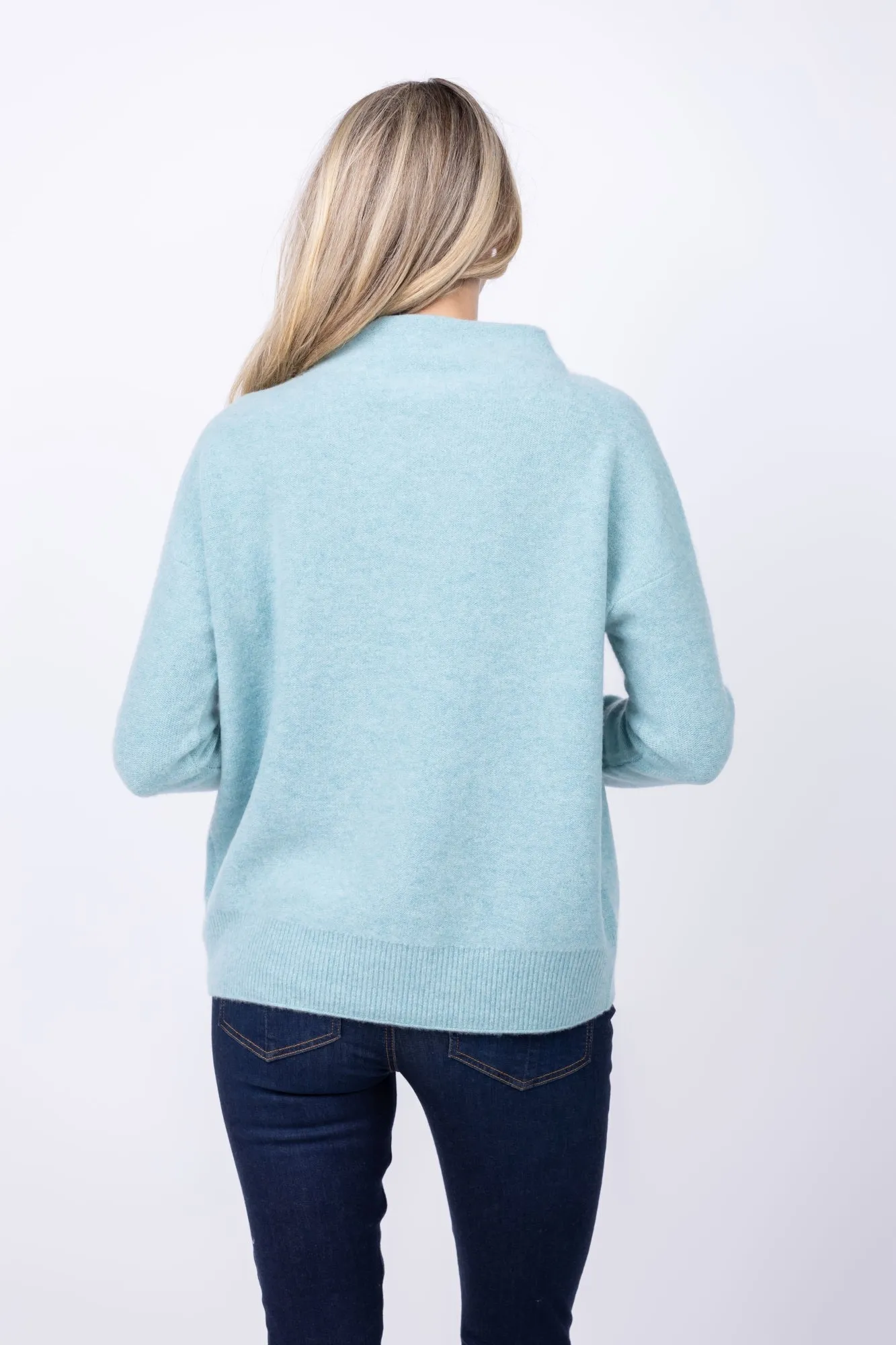 Vince Boiled Funnel Neck Pullover in Aqua Gem
