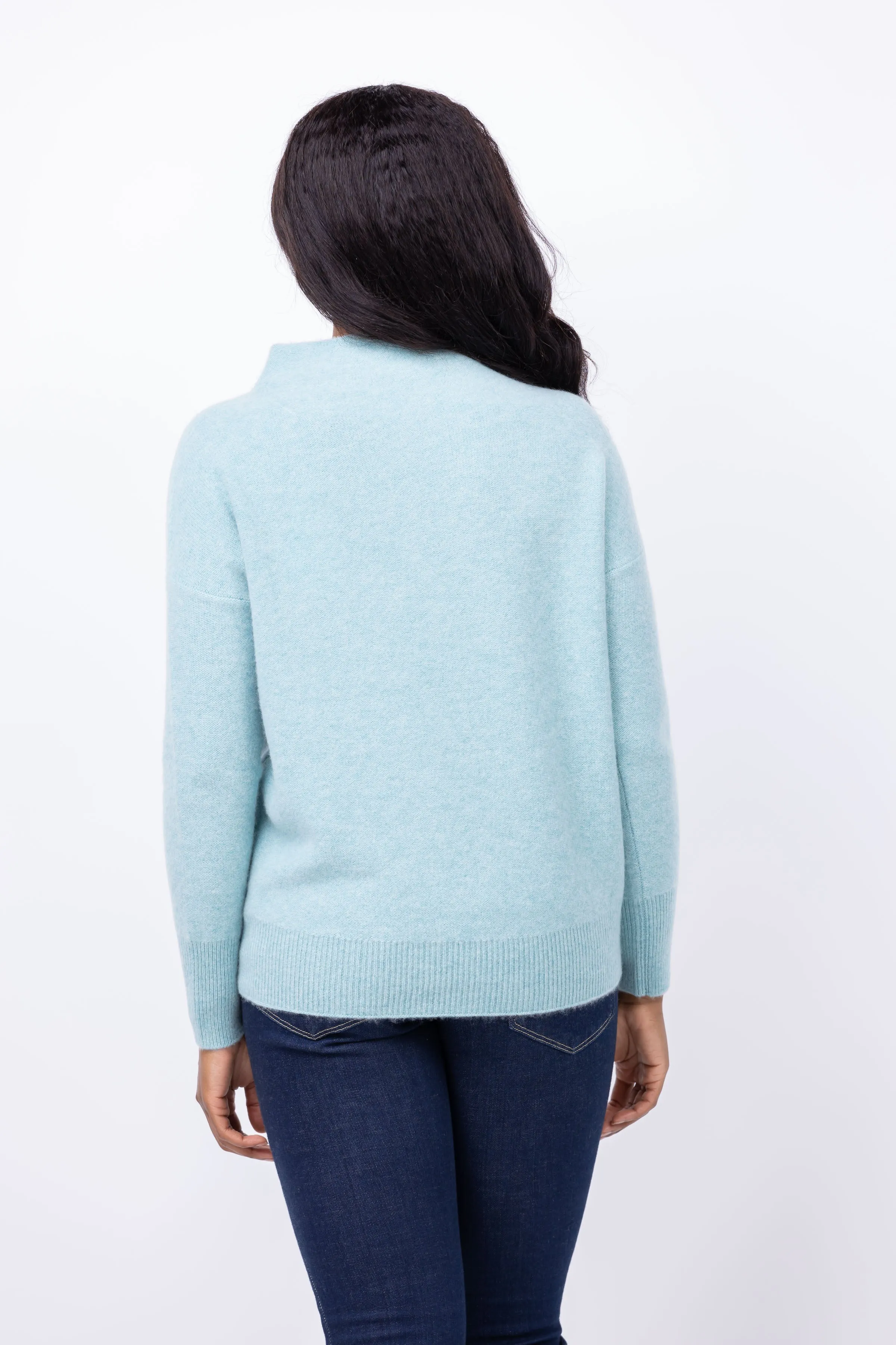 Vince Boiled Funnel Neck Pullover in Aqua Gem