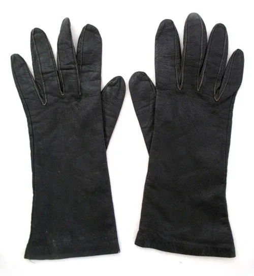 VINTAGE GRANDOE BLACK LEATHER Quality Womens GLOVES Lined Outdoor Cold Winter