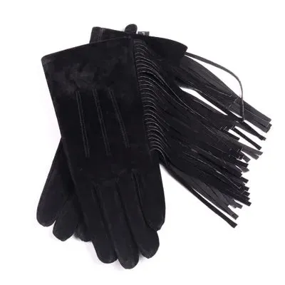 Winter Ladies Genuine Leather Pigskin Suede Tassel Short Gloves