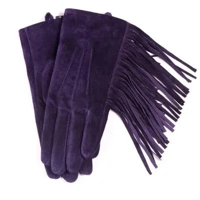 Winter Ladies Genuine Leather Pigskin Suede Tassel Short Gloves