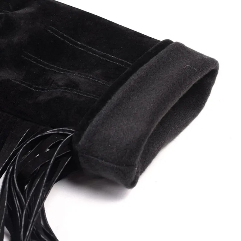 Winter Ladies Genuine Leather Pigskin Suede Tassel Short Gloves